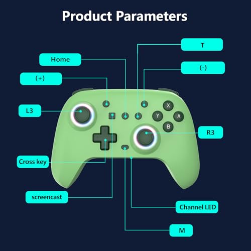 Image of SZYUYU Switch Controller for Switch 2,Switch Pro Controller for Switch /OLED /Lite /PC with 7 Colors LED Light /3-level TURBO Adjustable,4-Speed Dual Vibration /Hall Effect Sticks /Wake Up /Gyro Axis Motion(Green)