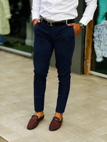 Image of Mens Solid Polyester Twill Slim Fit Formal Pants | Lightweight and Breathable Fabric | Flat Front Design | Ideal for Office, Travel & Semi-Formal Occasion