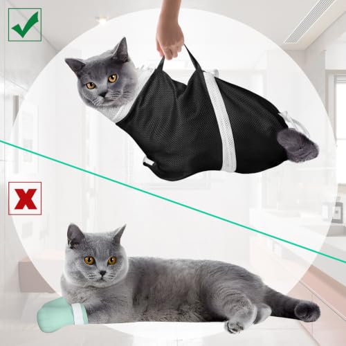 Image of JULMELON Cat Bathing Bag Kit Adjustable Mesh Cat Washing Bag with Nail Clippers Nail File Brush Comb Tick Remover Tool Pet Grooming Bag for Cats and Small Dogs