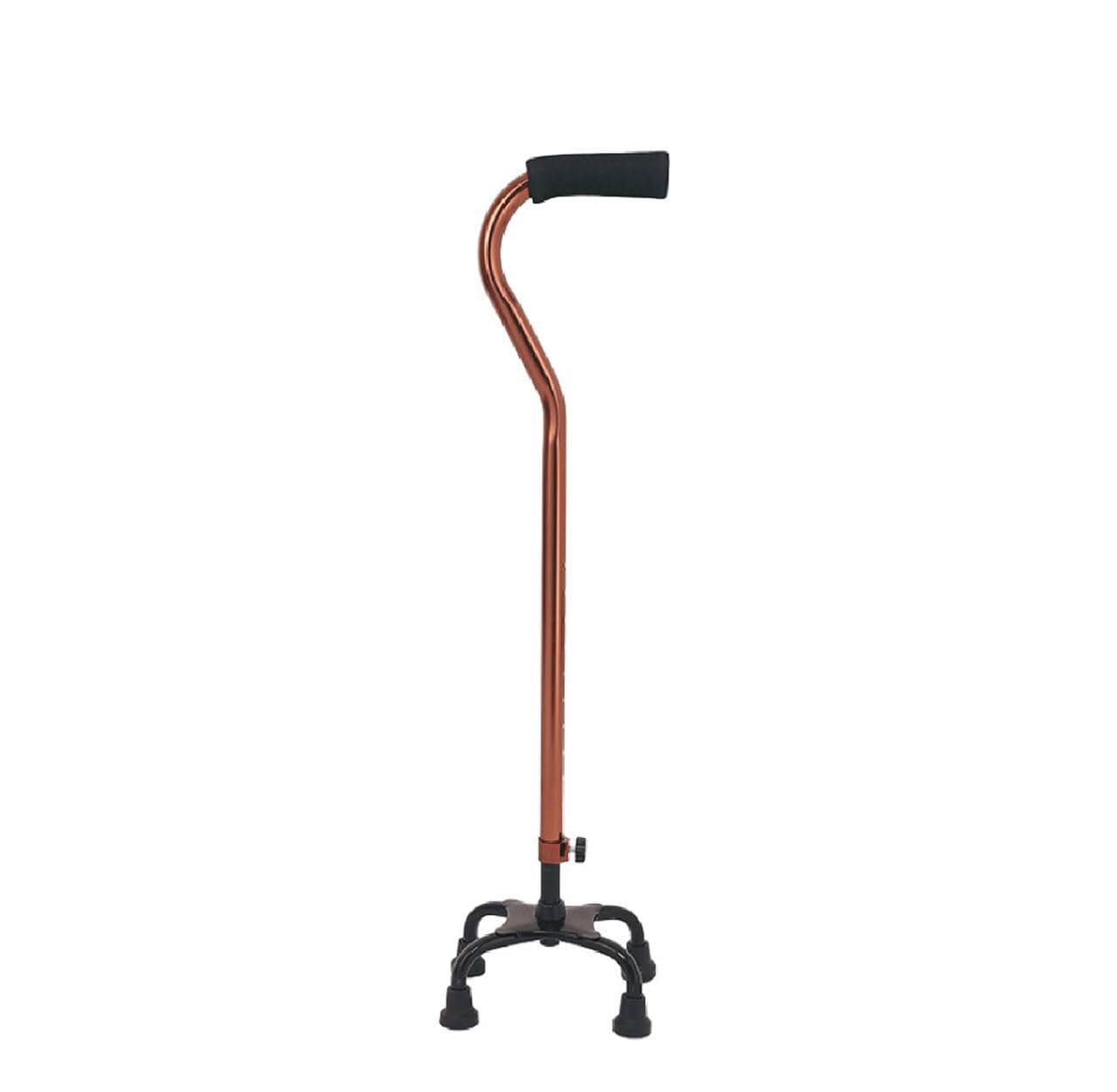 Bronze Curved Handle 4 Legs Walking Stick, Adjustable Height, Strong Base with 4 Legs, Walking Assistance Walker stick