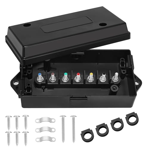 Gubrdfrsod 7 Way Trailer Junction Box 7 Pole Waterproof 7 Color Coded Electric 7 Pin Trailer Wiring Junction Box for RV Camper Rewiring (Black)