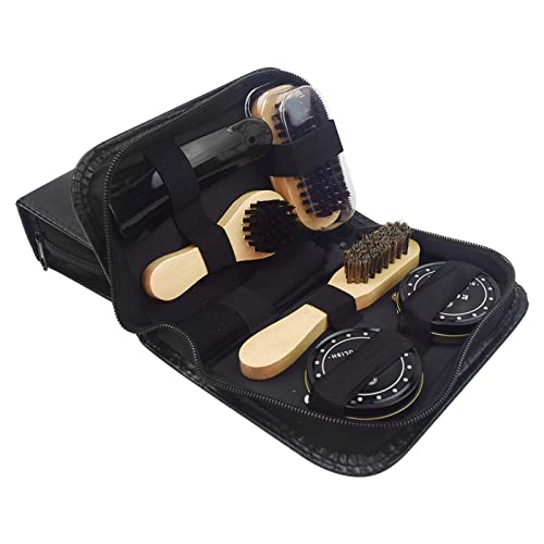 Jiakalamo Leather Boots Brush Polish Brushes Kit 2022 Shoe Polishing Cleaning Tool with Wooden Handles With Case Ideal for Garments Boots Car Seats Bags Sofas Care Supplies Accessories(size:23)