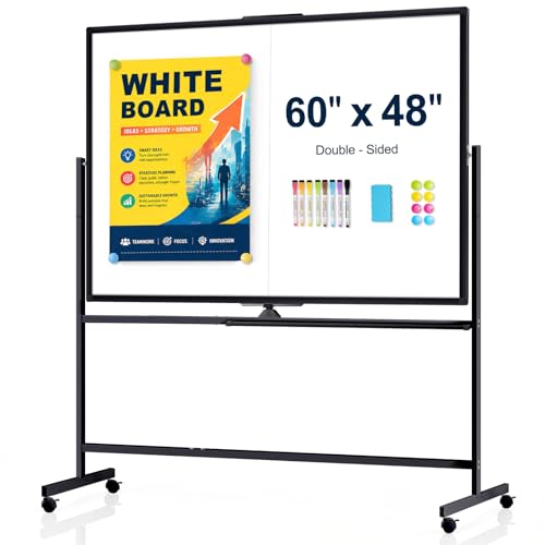 Image of Rolling Whiteboard 60 inch x 48 inch Sturdy Dry Erase White Board on Wheel
