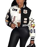Glitrandi Varsity Jacket for Women Jacket with Patches Cropped Bomber Leather Jacket Woman Winter Spring 2025 S-XXL