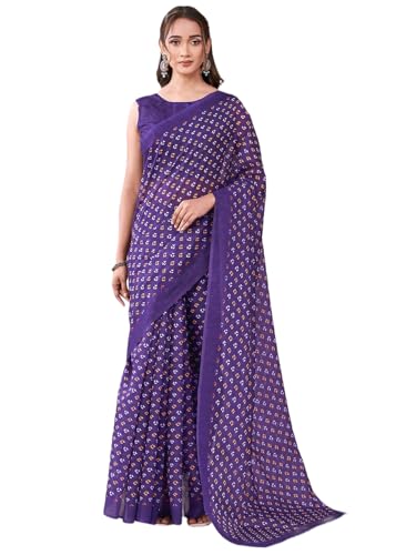Image of Satrani Women's Chanderi Printed Saree with Unstitched Blouse Piece
