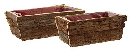 Herz Blumenkasten, Blumentopf eckig Pflanzkasten Pflanztopf Rinde, im 2er Set mit Herz 24 x 13 x 10 cm, 30 x 18 x 12 cm