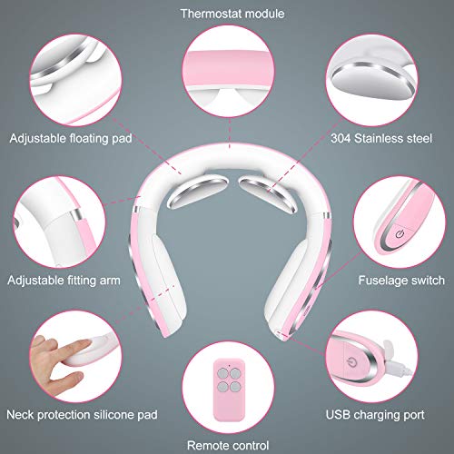 Neck Massager, Smart Cordless Massage Equipment with Heat, Electric Pulse Neck Massager for Women Men Office Home Travel, Great Gift for Christmas Birthday Valentine\'s Day Father’s Mother’s Day(Pink) - Thumbnail 7