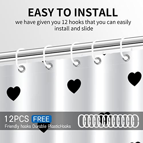 Seorsok Cute Heart Shower Curtain,Modern Black And White Shower Curtain Decorative Bathroom Tub Home With 12 Hooks Quick Dry Washable Durable Polyester Fabric Standard 72" X 72" #TOP3