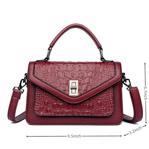 Image of Women Vegan Leather Evening Handbag Crocodile Pattern Handle Clutch Purse Cross Body Envelope Bag