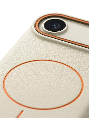 Image of amazon basics Luxury MagSafe Compatible Leather Texture Back Cover for iPhone 17 Air | Raised Camera Protection | Slim Fit Shockproof Case with Metallic Accents (White)