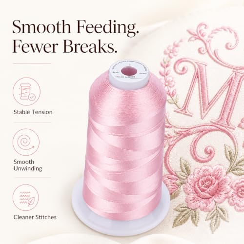 Image of Simthread 5500Yds /5000M 40WT Polyester Embroidery Thread Peachy Pink S088 | High-yardage 5000M spool offers smooth feeding and stable 40WT polyester thread for home and commercial embroidery machines.