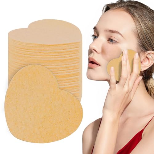 Samuliy Esponjas faciales – Esponjas comprimidas en forma de corazón para limpieza facial | Esponjas cosméticas de spa para lavado facial, limpieza de poros, depurador, baño, hogar