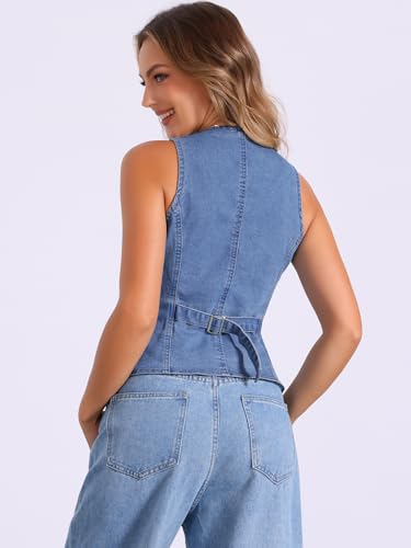 Allegra K V Neck Denim Vest for Women's Sleeveless Button Down Jean Waistcoat Fashion Casual Jacket3