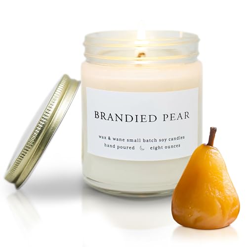 Wax & Wane Brandied Pear Modern 8oz Handmade Candle For Men and Women Long Burning