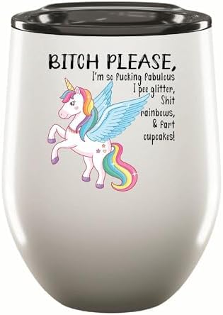 Funny Unicorn Gifts for Women - 12oz Wine Tumbler with Lid - Sass...