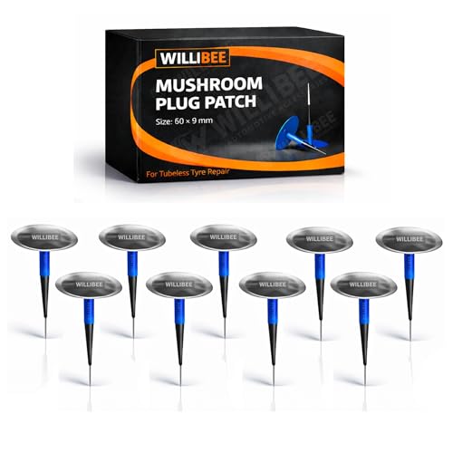 Image of WILLIBEE 10 Pcs Mushroom Plug Tubeless Tyre Puncture Repair Kit for Bike & Car | Tire Puncher Repair Patches (10 Pcs, (60 x 9mm))