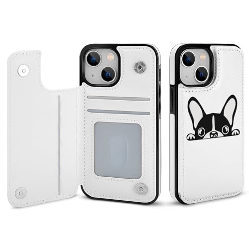 適用 iPhone15用ケース 手帳型 面白い 犬柄 ボストンテリア スマホケース カード収納 スタンド機能 アイフォン15ケース 耐衝撃 PUレザー カバー 財布型 Case