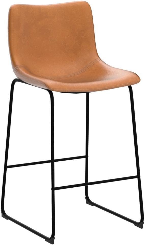 PUKAMI Counter Height Bar Stools Set of 2,Barstools with Back,Faux Leather Counter Stools for Kitchen Island,Modern Bar Chairs with Metal Legs (Whisky, 26")