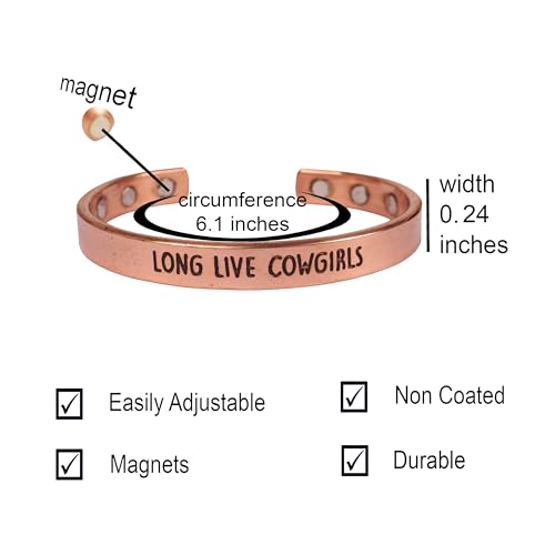 Image of Touchstone Inspirational Copper Engraved Magnetic Bracelets for Women-Personalized Jewelry Gifts for Best Friend /Mom /Daughter /Sister - Adjustable Bracelet in a Gift Box Long Live Cowgirls