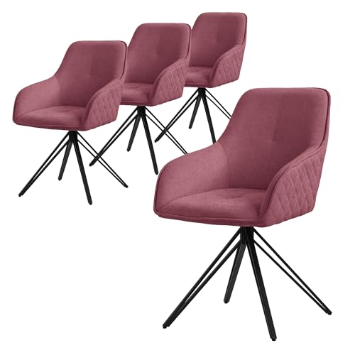 ML-Design 4X Sillas de Comedor Giratorias con Respaldo y Reposabrazos, Asiento Rosa Antiguo de Tela Tejida Tapizado con Patas de Metal Sillón Diseño Ergonómico Moderno para Salón, Escritorio o Cocina