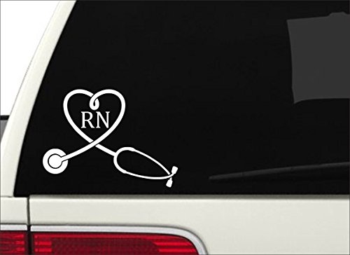 RN Nurse Heart Stethoscope Decal Vinyl Sticker Auto Car Truck Wall Laptop | White | 7