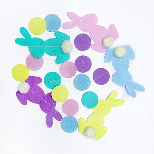 Image of pinkblume Easter Party Decorations Pastel Easter Bunny Circle Dot Garland Streamer Hanging Felt Polka Dots Rabbit Easter Banner for Happy Easter Day Spring Birthday Tea Party Home Decorations Supplies
