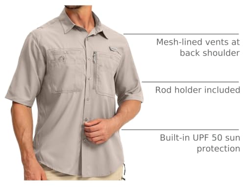 Image of G Gradual Men's Fishing Shirts with Zipper Pockets UPF 50+ Lightweight Cool Short Sleeve Button Down Shirts for Men Hiking