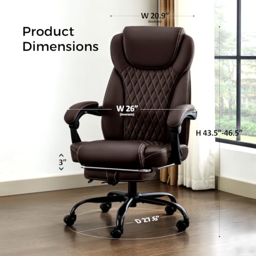 Image of amseatec Big and Tall Office Chair with Footrest, Lumbar Support, Brown