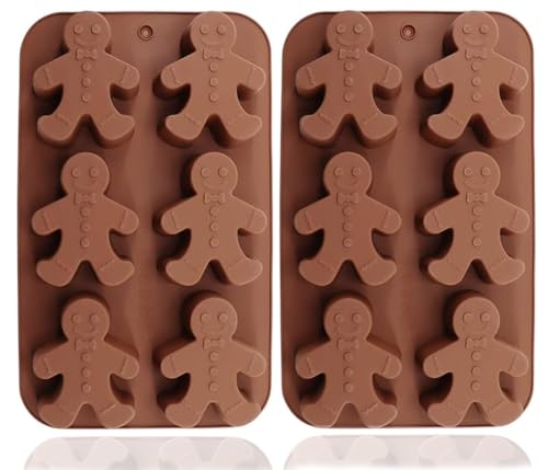Gingerbread Man Silicone Mold - 2PCS Christmas Baking Mold for Chocolate, Soap, Cookies, Jello Shots, Ice Cubes | Reusable Non-Stick DIY Craft & Holiday Party Supplies