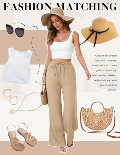 Image of Linen Pants for Women Flowy Palazzo Pants Boho High Waist Wide Leg Trousers Summer Beach Vacation Outfits 2026