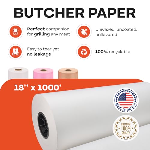 Image of White Butcher Paper 18 inch x 12000 inch (1000 feet) - USA-Made Natural Paper Roll | for Meat and Fish - Uncoated, Unwaxed & Food-Grade Material for Smoker, Grilling & BBQ by IDL Packaging