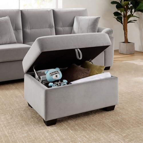 Image of Anderson Sofa Set for Living Room | Sectional Sofas | Premium Leather Sofa for Home Office | Leather Sofa Set | Leatherette Sofa (Light Grey Fabric, 3+2 Seater with Ottoman)
