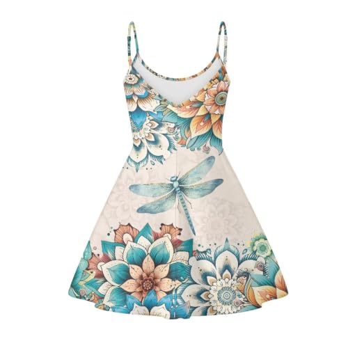 Image of Women's Spaghetti Strap Dress Summer Casual Swing Sundress Girls Beachwear Swing Mini Dress