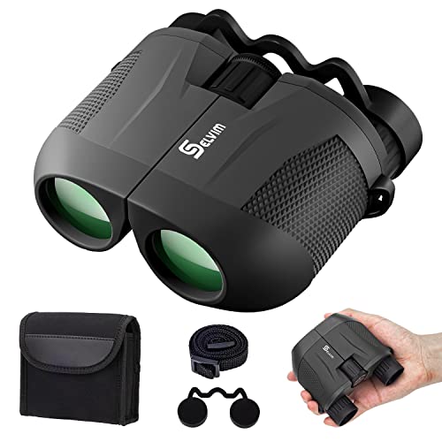 Selvim Kompaktes Fernglas für Erwachsene und Kinder, 10x25 Mini-Tasche, kleines Fernglas mit BAK4-Prisma, wasserdicht und leicht, HD-Fernglas für Vogelbeobachtung, Sport, Reisen und Konzert, Schwarz Cover