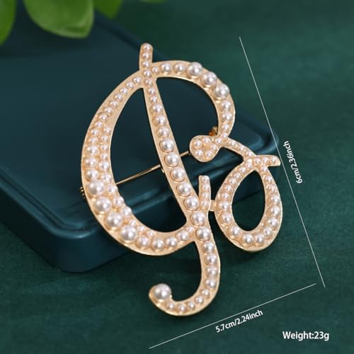 Image of Initial Letter Brooch Pin Pearl Letter Brooches Golden Pins Accessories Jewelry Birthday Chrisrmas Gift for Women