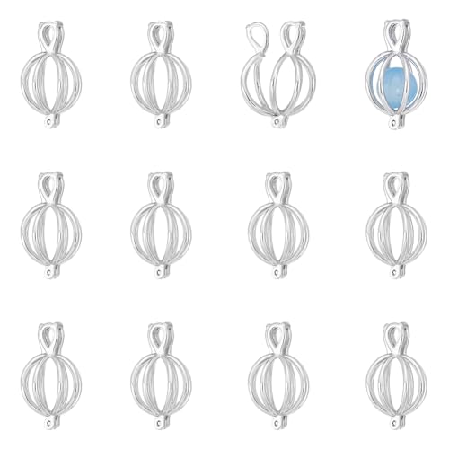 UNICRAFTALE 12 Pieces Locket Pendant Openable Cage Charms Platinum Crystal Necklace Holder Hollow Sphere Pendant Pearl Cage For DIY Necklace Bracelet Jewelry Making