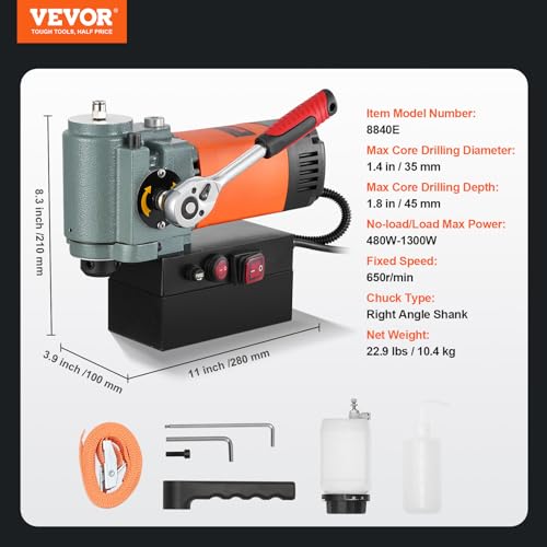 Miniatura 7 de Vevor Taladro Magnético De Perfil Bajo 1300 W Taladro Magnético Ligero Y Portátil Con Dispositivo De Enfriamiento Y Protección Contra Sobrecarga Prensa Magnética Para Instalación De Equipos