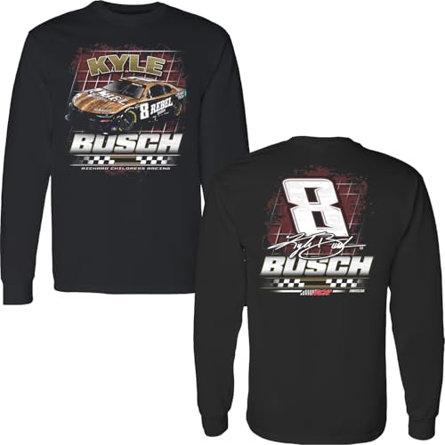 Checkered Flag Sports Kyle Busch Long Sleeve Rebel 2-Spot T-Shirt Black (US, Alpha, Large, Regular, Regular, Black)