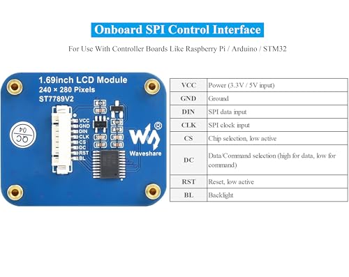 Image of 1.69inch LCD Display Module IPS Display Panel Compatible with Raspberry Pi 5 /4B /3B+ /3B /2B /Zero W /WH /Zero 2 W /Ar-duino / STM32, Embedded ST7789V2 Driver Chip, SPI Interface