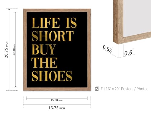 Image of Poster Master Life is Short Buy The Shoes Poster - Fashion Print - Positive Quote Art - Trendy Art - Gift for Women & Fashionista - Funny Wall Decor for Bedroom or Girls Room, 16x20 Beige Framed