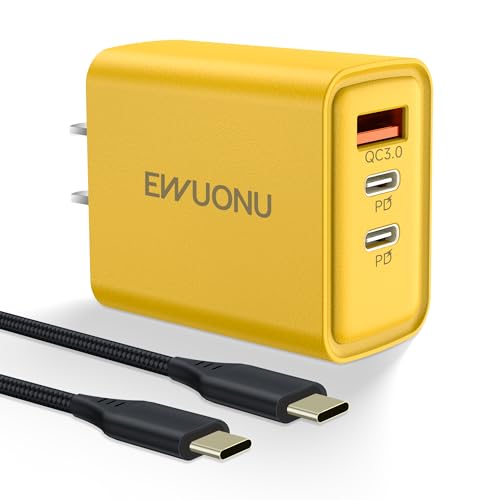 45W USB C Wall Charger Block with 3.3ft Cable, EWUONU 3Port Fast Charging Plug PD&QC 3.0 Power Adapter for iPhone 15/15 Pro/ 15 Pro Max/14/13//iPad air5/4, S24Ultra/S23 Ultra/S22, Earbuds,Google Pixel