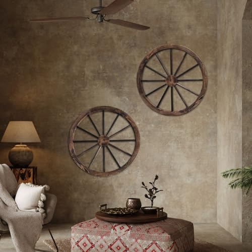 Rustic Western Wood Wagon Wheel Wall Decor Set of 2 | Country Farmhouse Wild West Party Decorations | Home Yard Garden Patio Indoor or Outdoor Cowboy Pioneer Style Garage Bar Decor (Dark Brown 32 Inch) by AMAJY - Used condition - Image 7