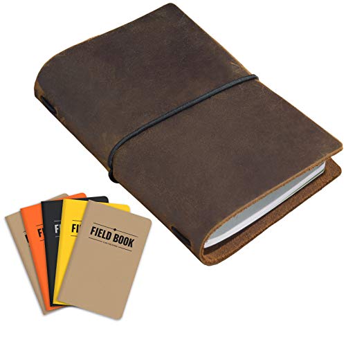Elan Publishing Company Handcrafted Top Grain Leather Journal Notebook Cover with 5 Journals (3.5