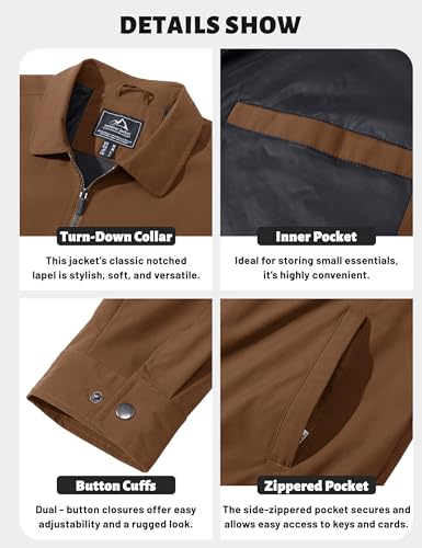 TACVASEN Mens Jacket Lightweight Windbreaker Jacket Business Casual Stylish Zip Up Work Coat for Fall and Spring Brown