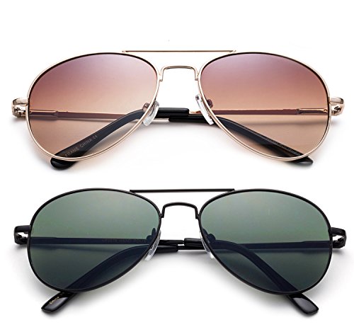 Kyra Kids 2 Pack Popular Aviator Flash/Mirrored Fashion Aviator Kids Sunglasses with Spring Hinges Girls Boys