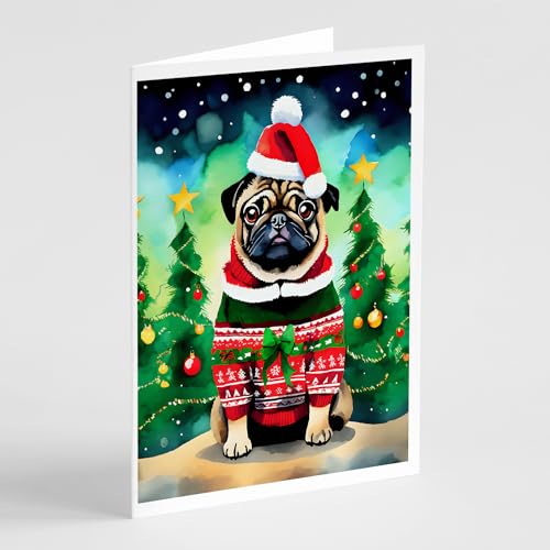 Caroline's Treasures DAC3587GCA7P Pug Christmas Greeting Cards Pack of 8 Blank Cards with Envelopes Whimsical A7 Size 5x7 Blank Note Cards