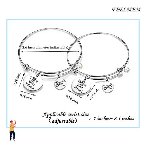 FEELMEM Best Friend Gift Short and Tall Best Friends Matching Keychain BFF Friendship Jewelry Gift (wire bracelet - set) - Image 3