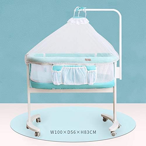 Yankuoo Portable Multi-functional Crib, 360 Degree Steering Mobile Side Sleeping Crib, Children's Bed Shatter-resistant Guardrail Real Bed With Mosquito Net (Color : Blue)