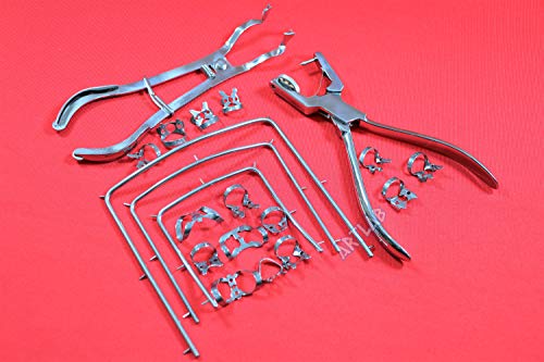 Cynamed 9704-660-76 20Pcs Set - Stainless Steel Rubber Dam Clamps + Frames 3 Inch,4 Inch,5 Inch + Punch Pliers + Clamp Forceps Dental Tools thumb #2