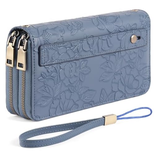 GAEKEAO Womens Wallet Large Capacity with Phone Pocket, Double Zip Around RFID Blocking Clutch Purse Wristlet Grip Hand Strap